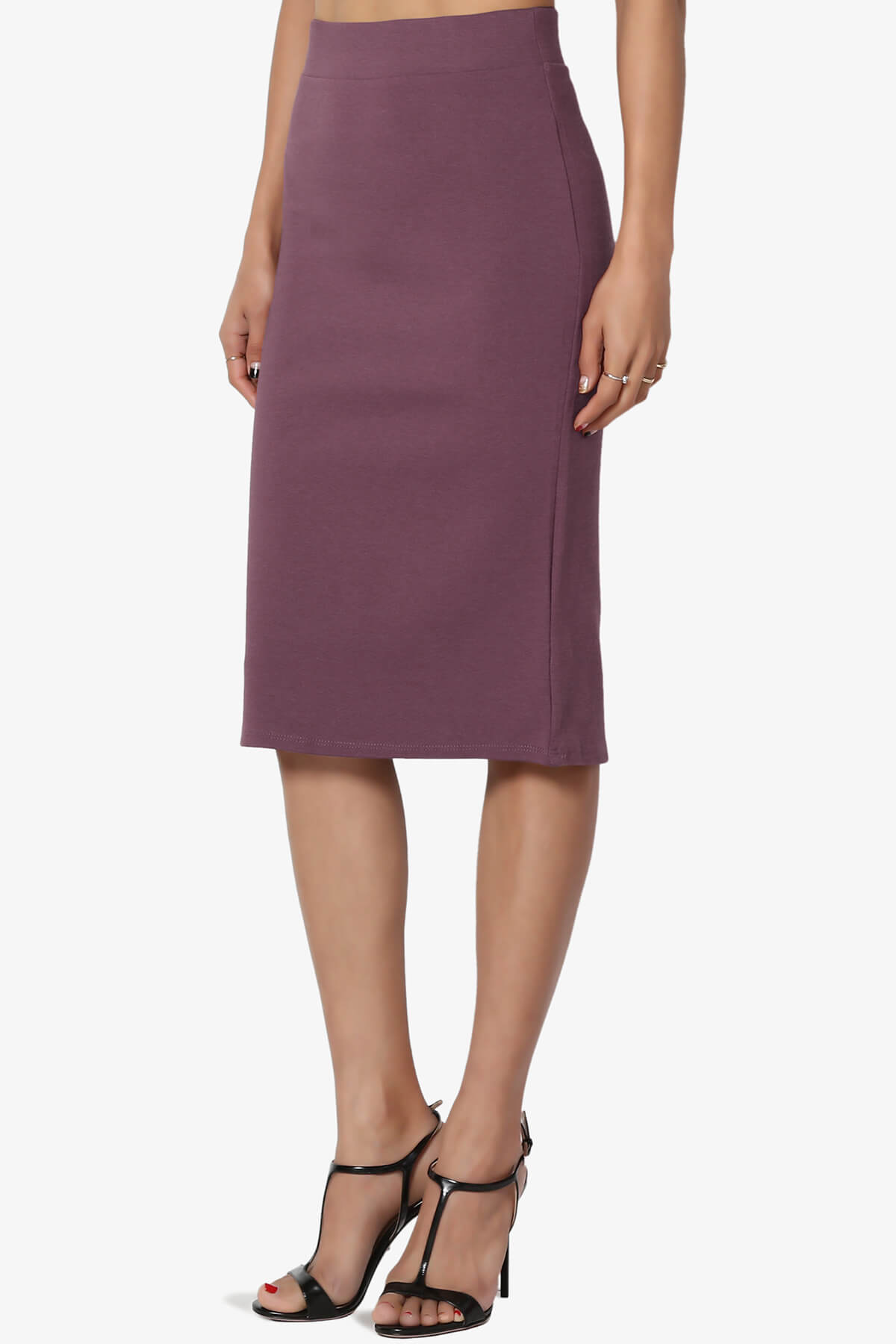 Load image into Gallery viewer, Gisele Ponte Basic Knee Pnecil Skirt DUSTY PLUM_3
