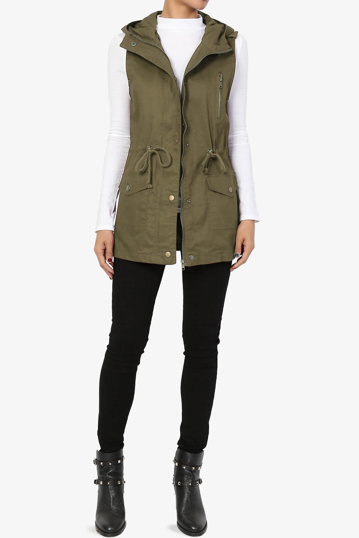 Load image into Gallery viewer, Daisie Hooded Anorak Utility Vest OLIVE_6
