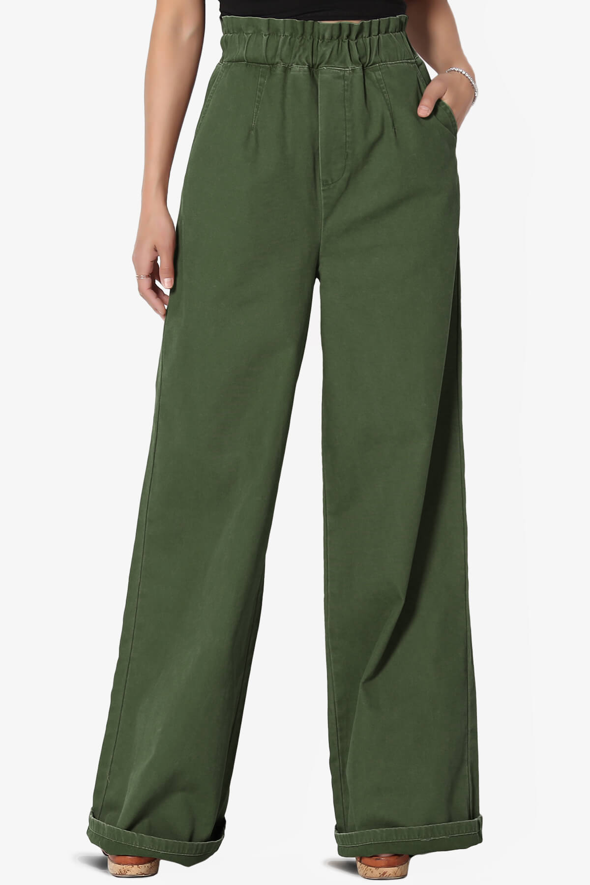Load image into Gallery viewer, Fateful Twill High Waist Wide Leg Pants ARMY GREEN_1
