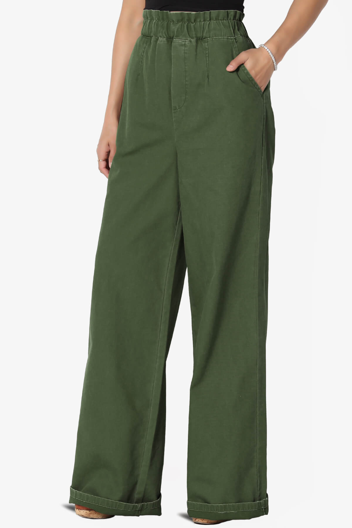 Load image into Gallery viewer, Fateful Twill High Waist Wide Leg Pants ARMY GREEN_3
