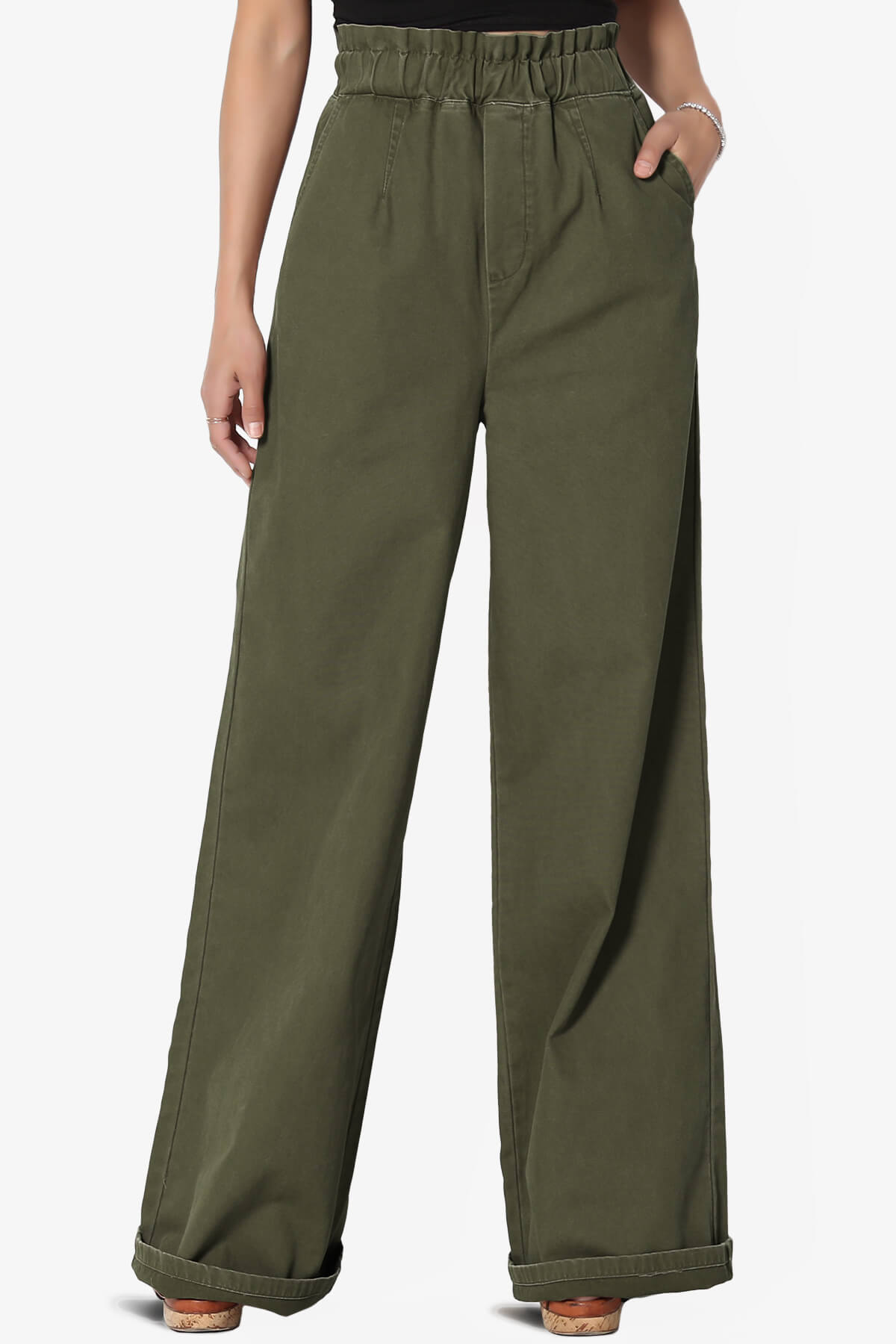 Load image into Gallery viewer, Fateful Twill High Waist Wide Leg Pants OLIVE_1
