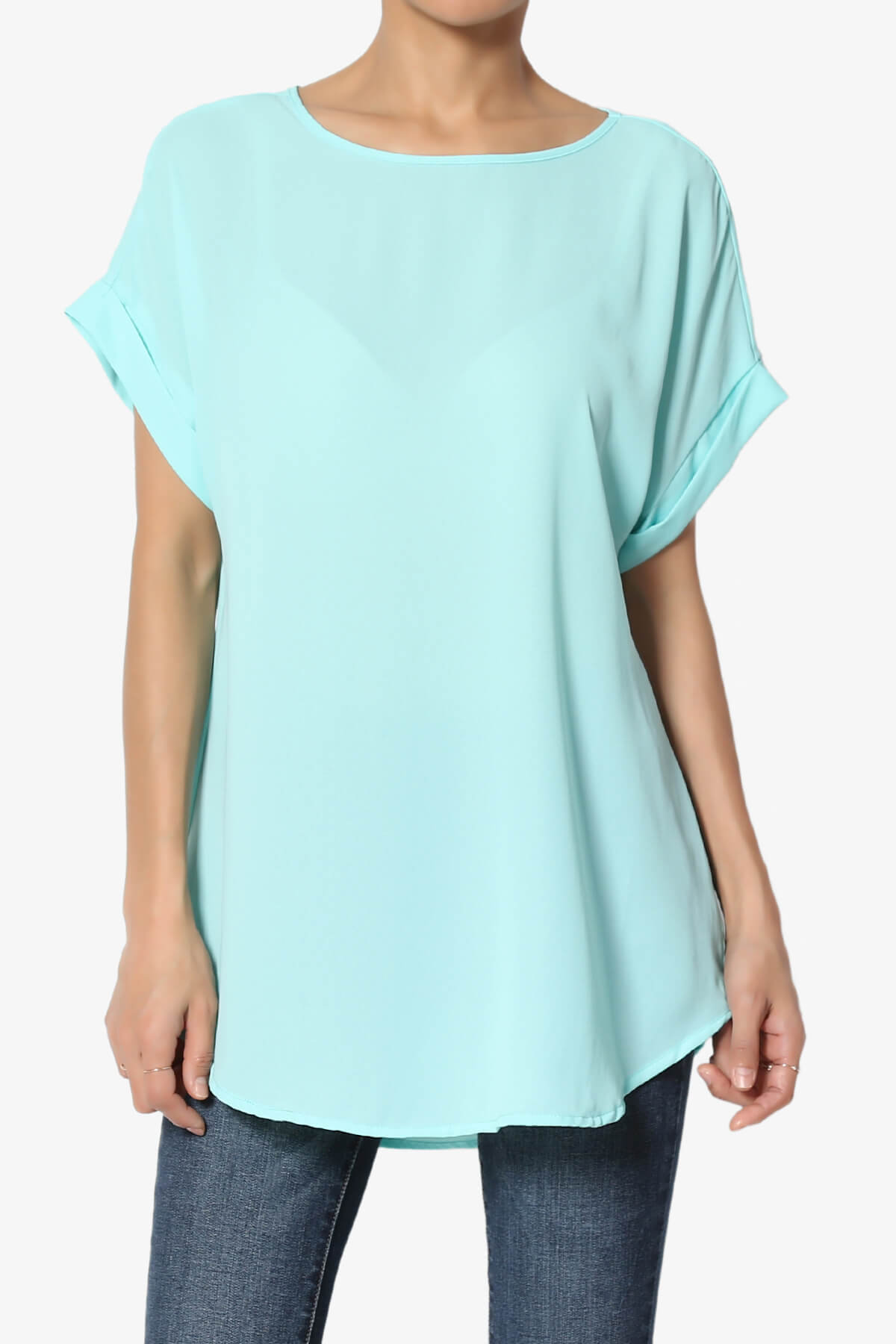 Load image into Gallery viewer, Juliette Boat Neck Chiffon Top BLUE MINT_1
