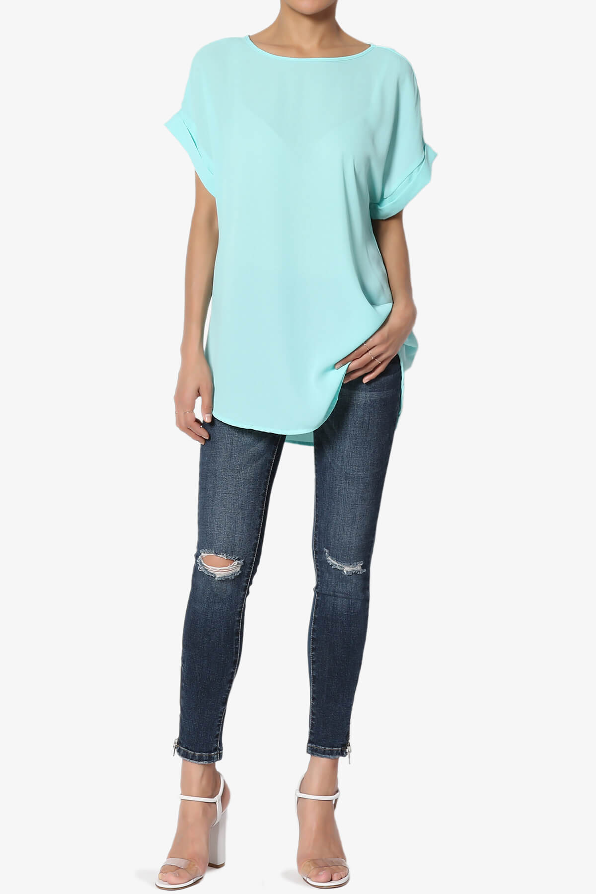 Load image into Gallery viewer, Juliette Boat Neck Chiffon Top BLUE MINT_6
