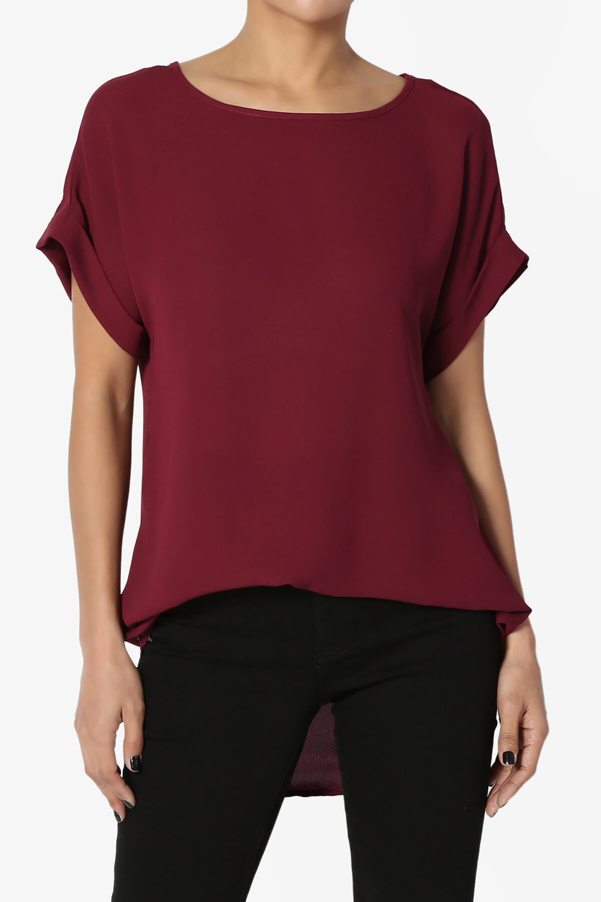 Load image into Gallery viewer, Juliette Boat Neck Chiffon Top BURGUNDY_1
