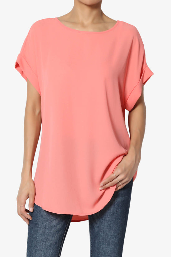 Load image into Gallery viewer, Juliette Boat Neck Chiffon Top CORAL_1
