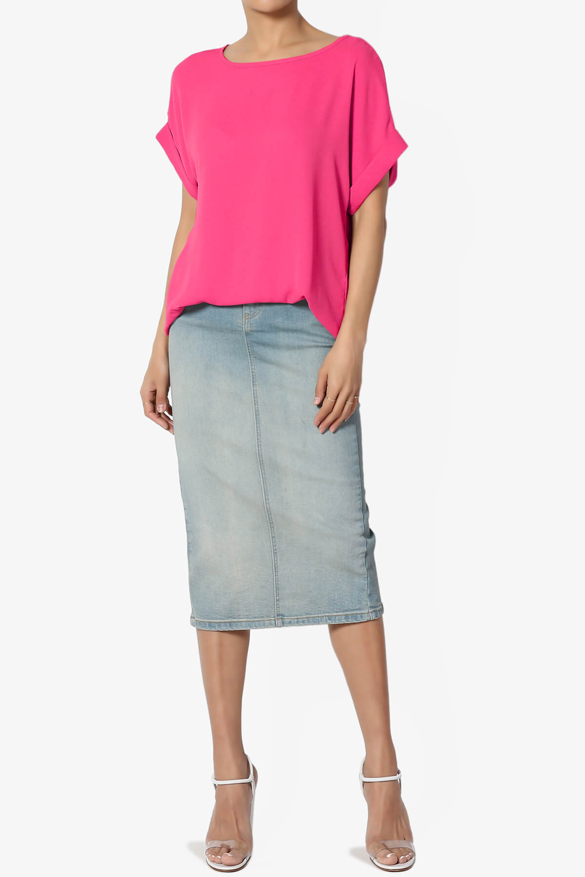 Load image into Gallery viewer, Juliette Boat Neck Chiffon Top HOT PINK_6
