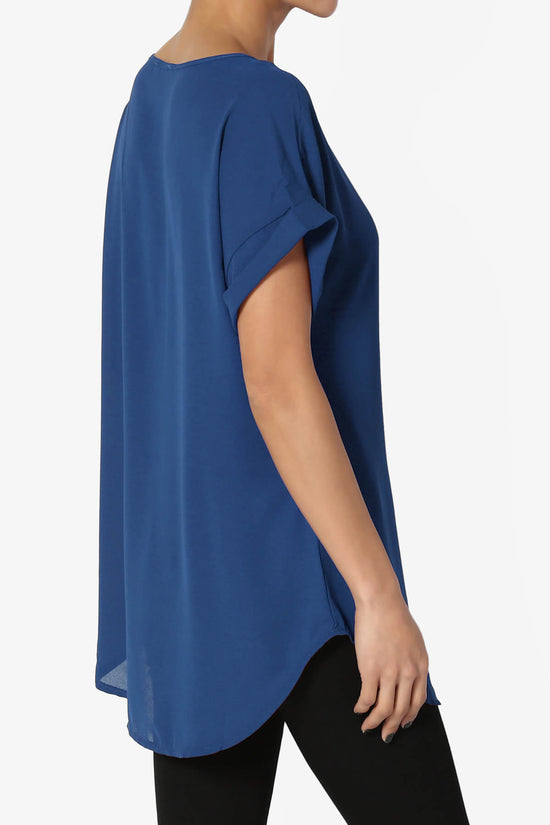 Load image into Gallery viewer, Juliette Boat Neck Chiffon Top MID NAVY_4
