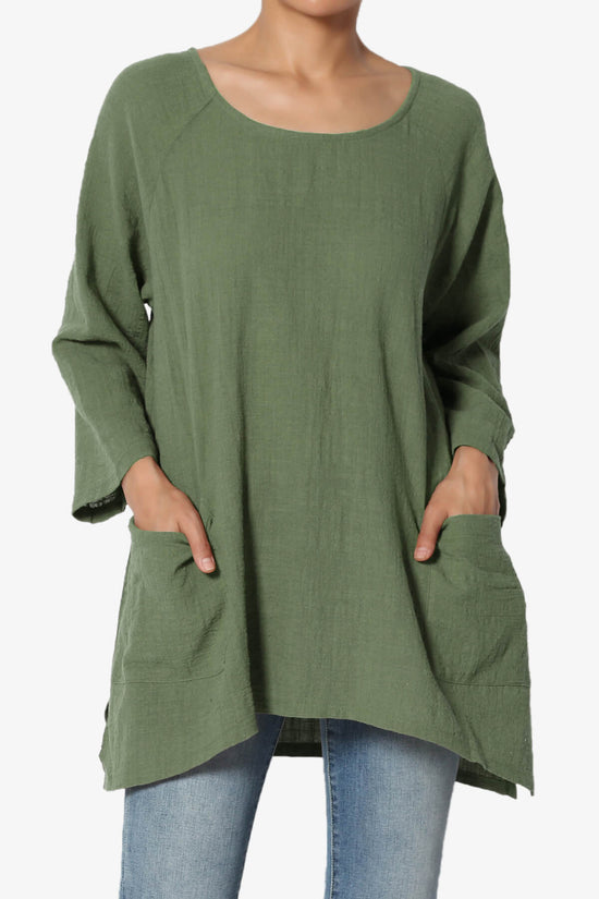 Load image into Gallery viewer, Nesta Gauze Pocket Cover Up Top DUSTY OLIVE_1
