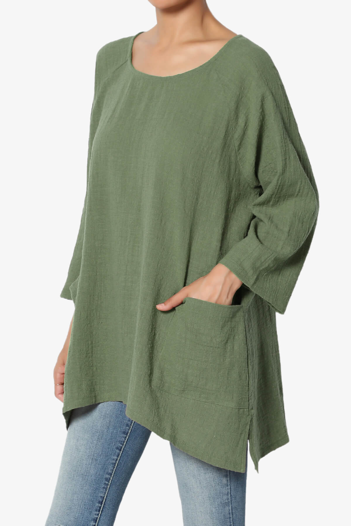 Load image into Gallery viewer, Nesta Gauze Pocket Cover Up Top DUSTY OLIVE_3
