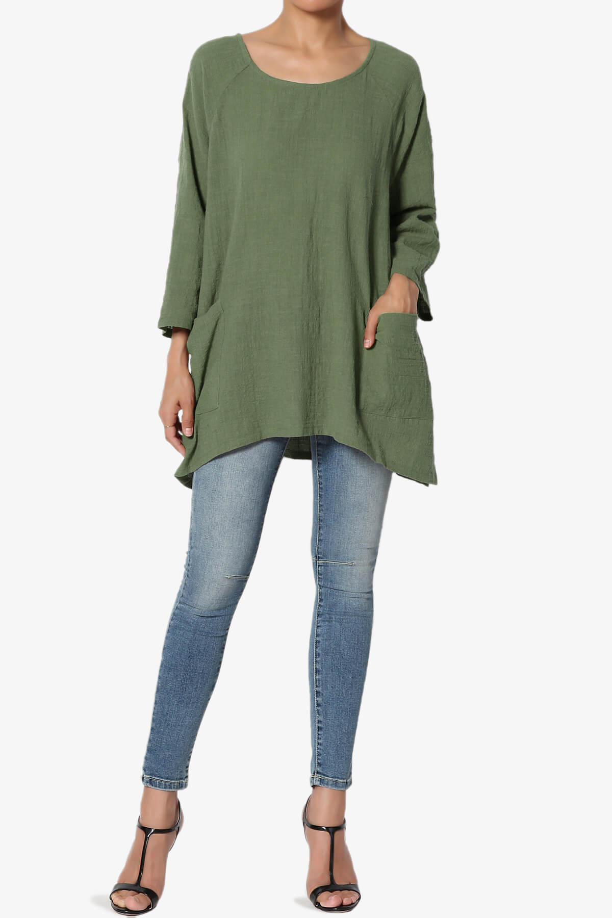 Load image into Gallery viewer, Nesta Gauze Pocket Cover Up Top DUSTY OLIVE_6
