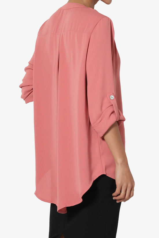 Load image into Gallery viewer, Alia Shirred Split Neck Blouse ASH ROSE_4
