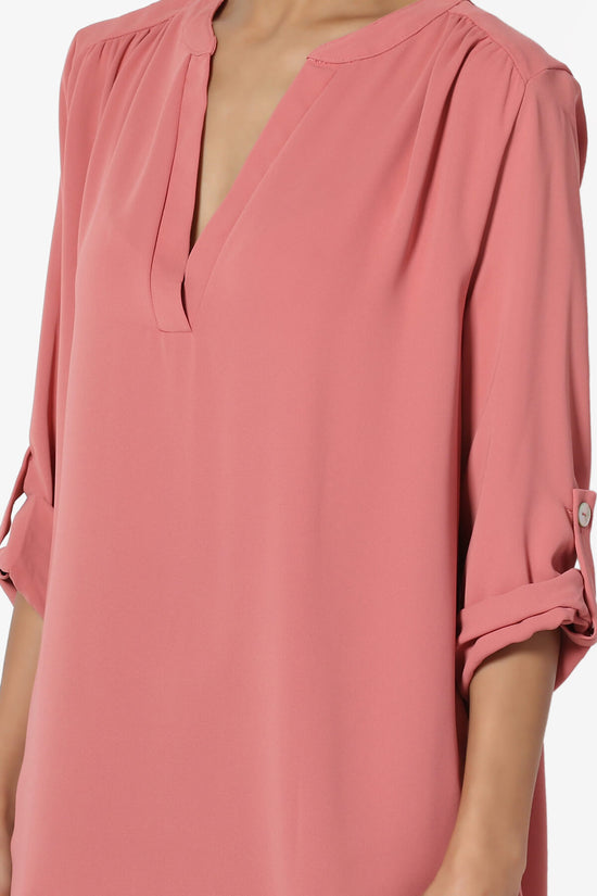 Load image into Gallery viewer, Alia Shirred Split Neck Blouse ASH ROSE_5
