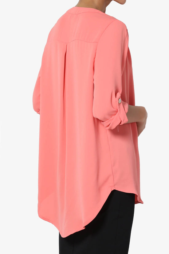 Load image into Gallery viewer, Alia Shirred Split Neck Blouse CORAL_4
