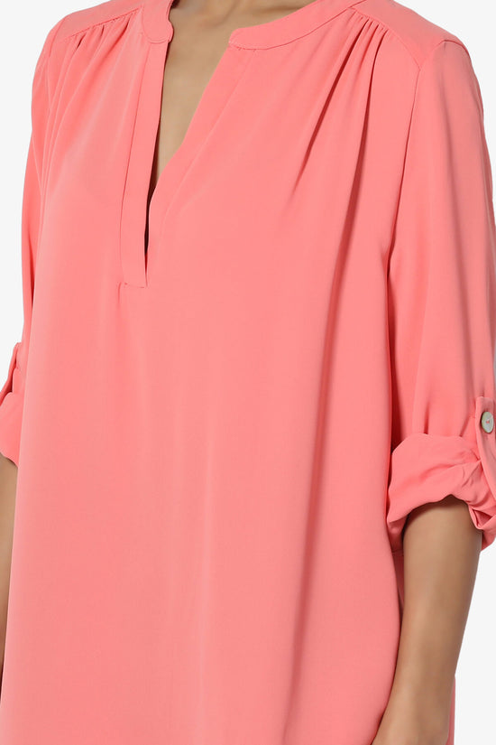 Load image into Gallery viewer, Alia Shirred Split Neck Blouse CORAL_5
