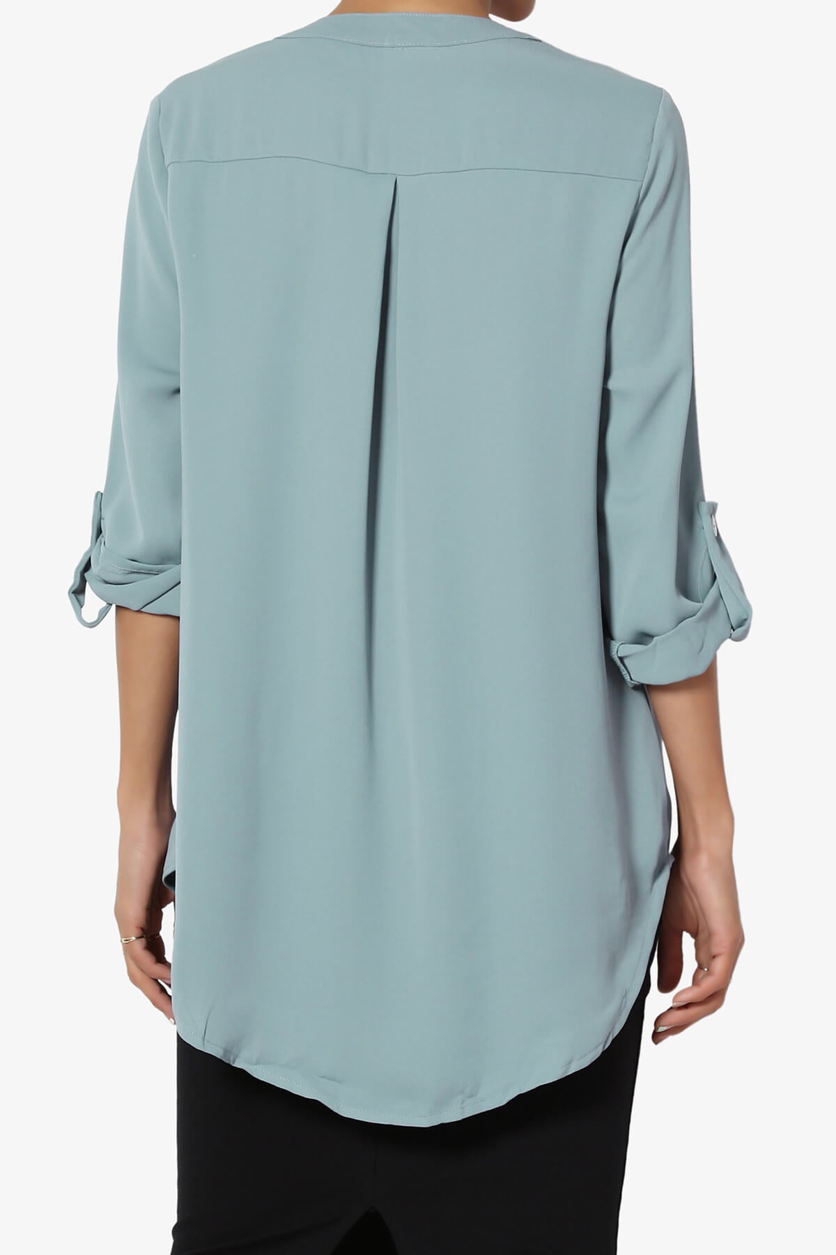 Load image into Gallery viewer, Alia Shirred Split Neck Blouse DUSTY BLUE_2
