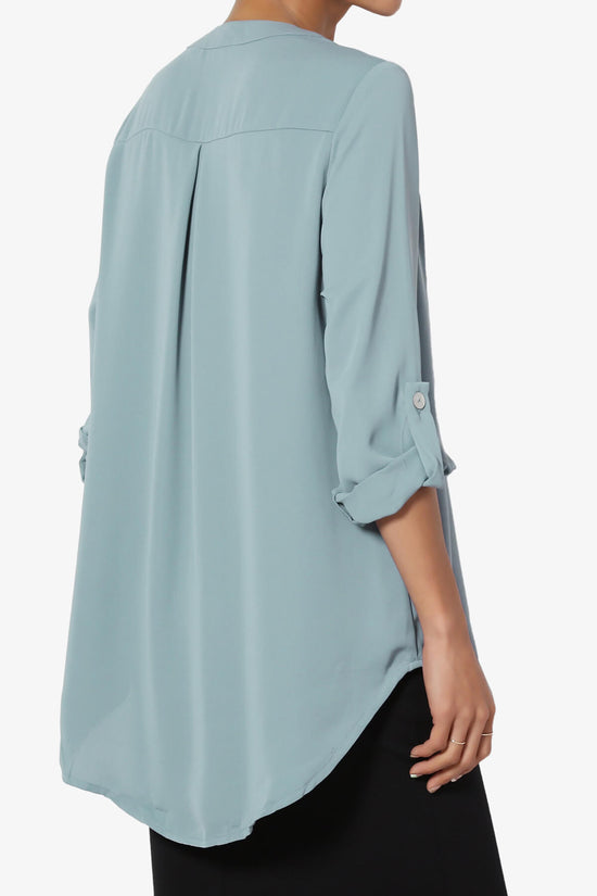 Load image into Gallery viewer, Alia Shirred Split Neck Blouse DUSTY BLUE_4
