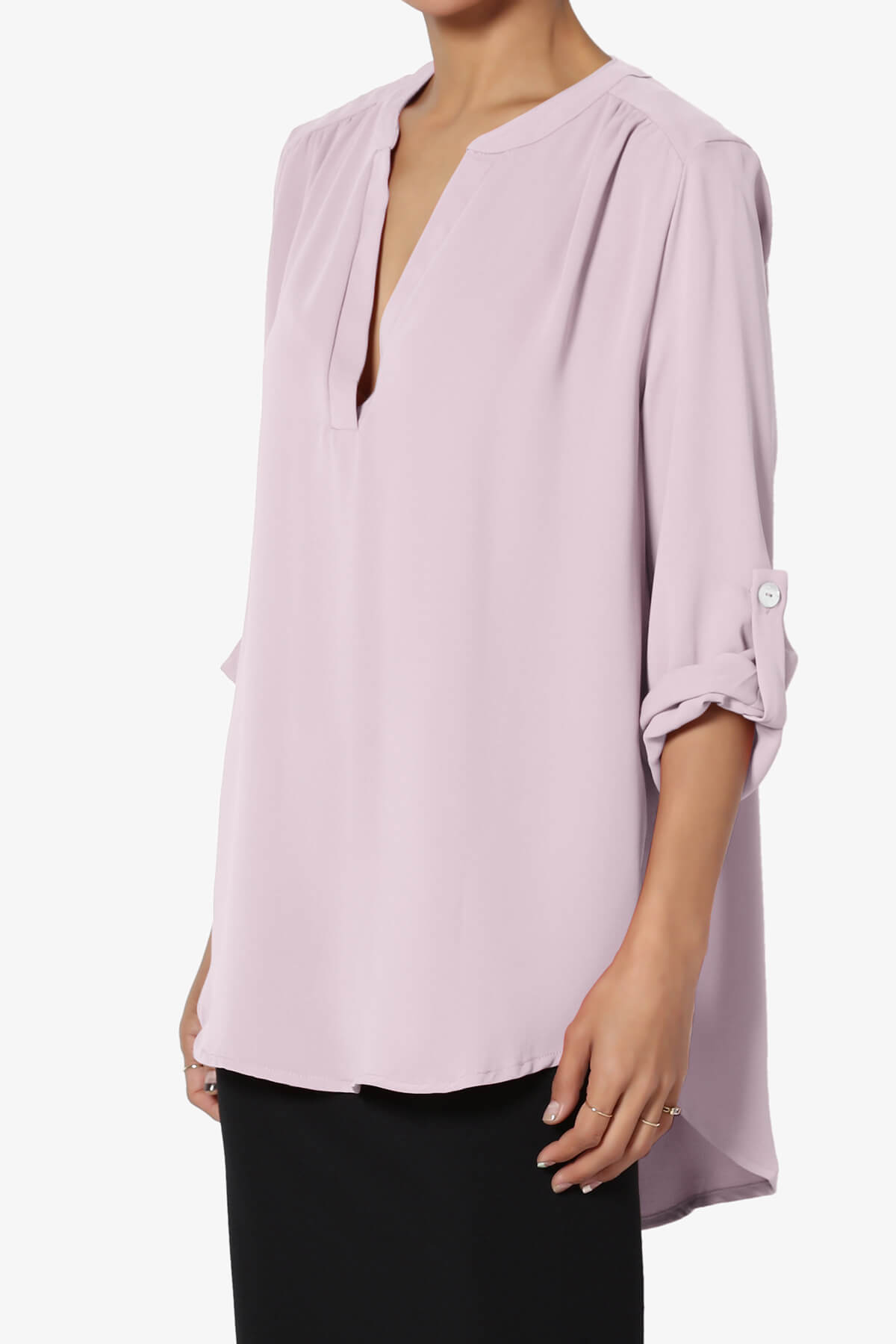 Load image into Gallery viewer, Alia Shirred Split Neck Blouse DUSTY LAVENDER_3
