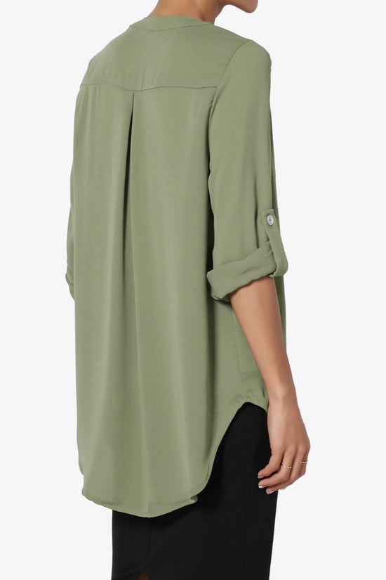 Load image into Gallery viewer, Alia Shirred Split Neck Blouse DUSTY OLIVE_4
