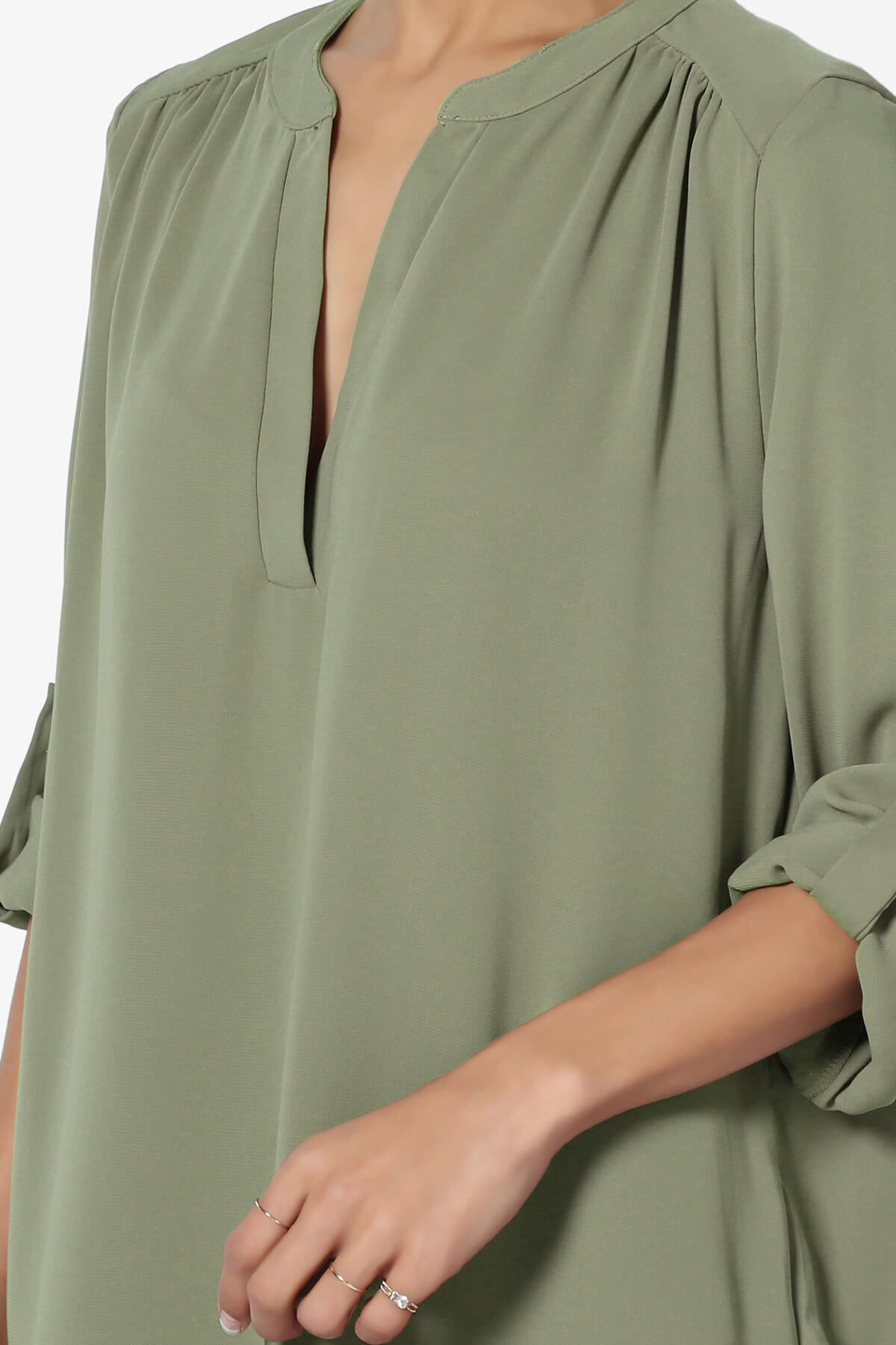 Load image into Gallery viewer, Alia Shirred Split Neck Blouse DUSTY OLIVE_5
