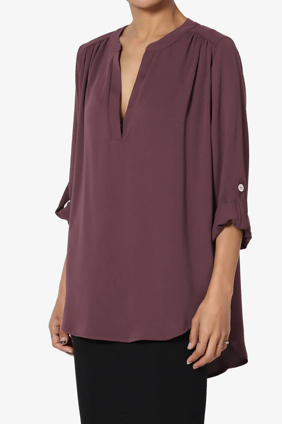 Load image into Gallery viewer, Alia Shirred Split Neck Blouse DUSTY PLUM_3
