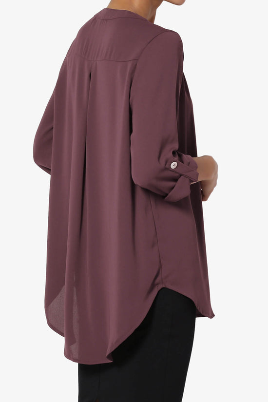 Load image into Gallery viewer, Alia Shirred Split Neck Blouse DUSTY PLUM_4

