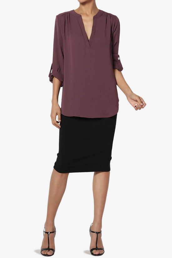 Load image into Gallery viewer, Alia Shirred Split Neck Blouse DUSTY PLUM_6
