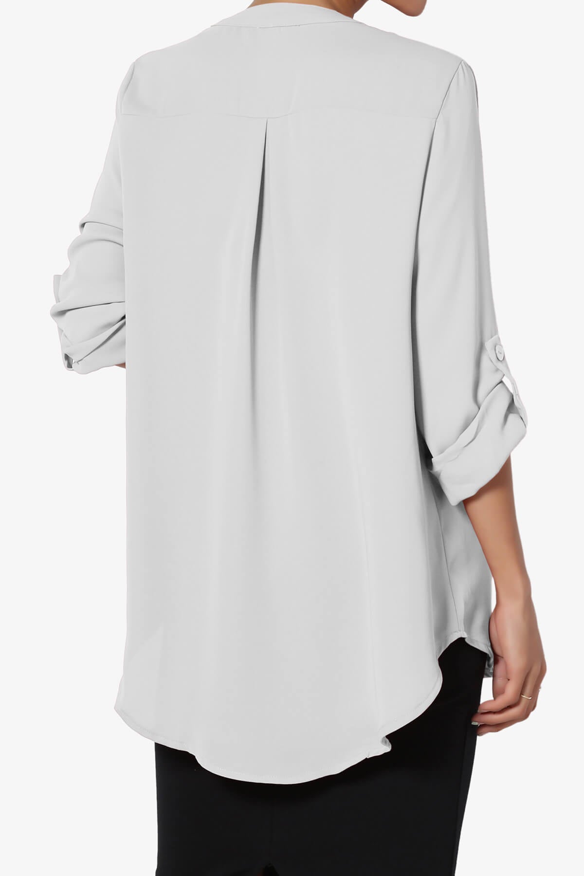Load image into Gallery viewer, Alia Shirred Split Neck Blouse LIGHT GREY_2
