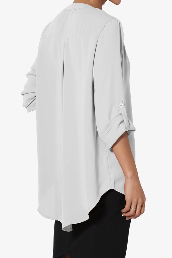 Load image into Gallery viewer, Alia Shirred Split Neck Blouse LIGHT GREY_4
