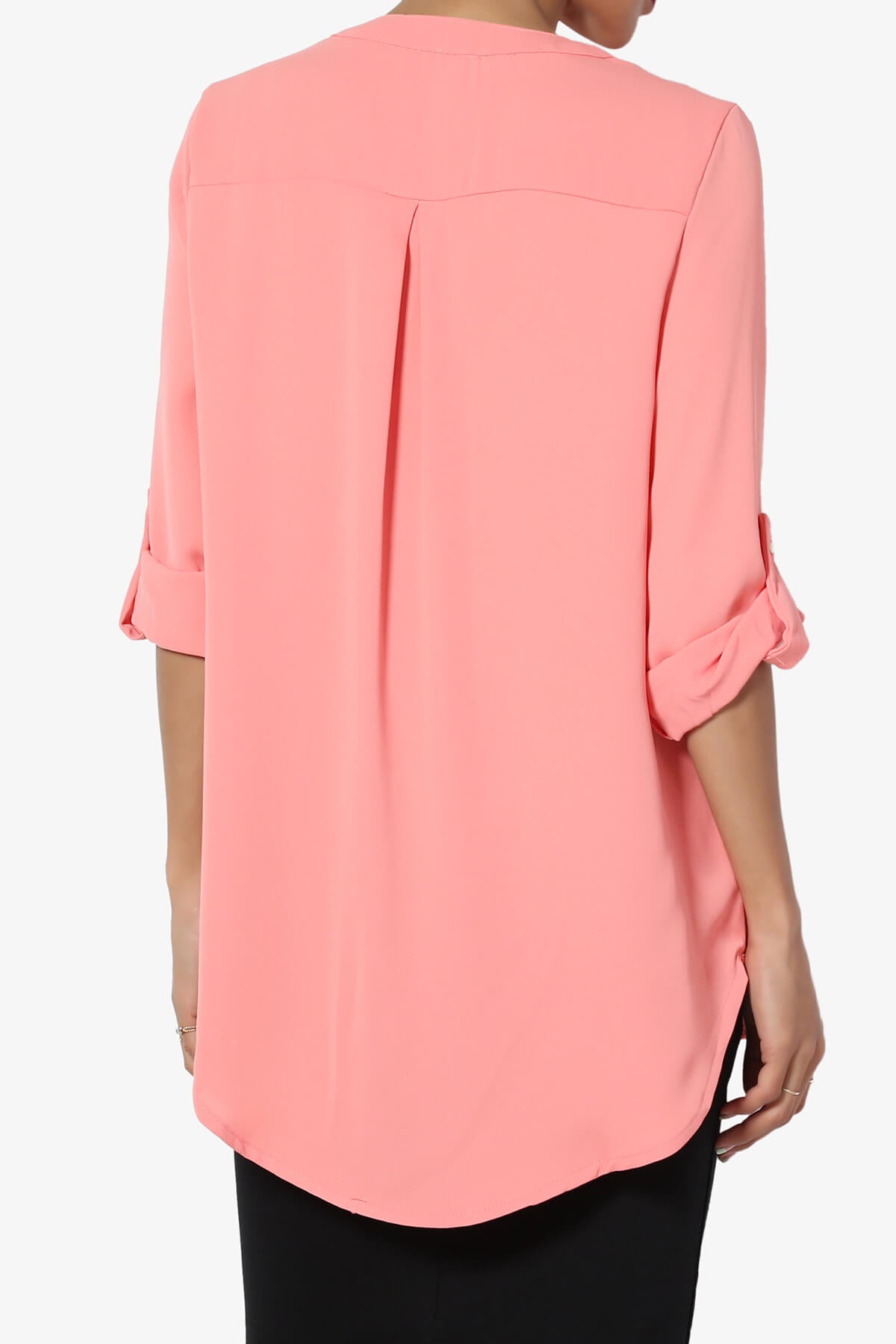 Load image into Gallery viewer, Alia Shirred Split Neck Blouse ROSE PINK_2
