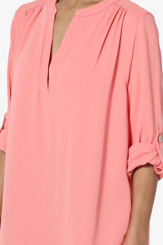 Load image into Gallery viewer, Alia Shirred Split Neck Blouse ROSE PINK_5
