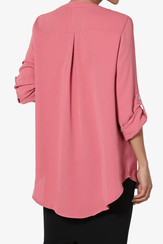 Alia Shirred Split Neck Blouse ROSE_2