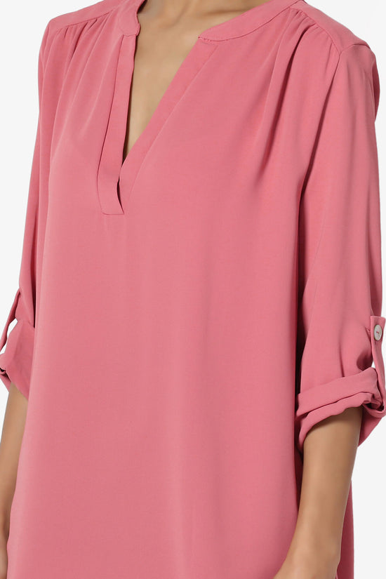 Load image into Gallery viewer, Alia Shirred Split Neck Blouse ROSE_5
