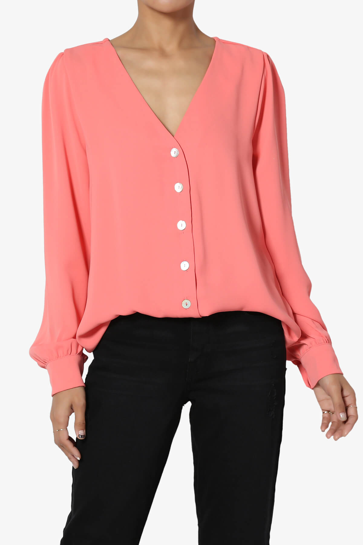 Load image into Gallery viewer, Leena V-Neck Button Front Blouse PLUS
