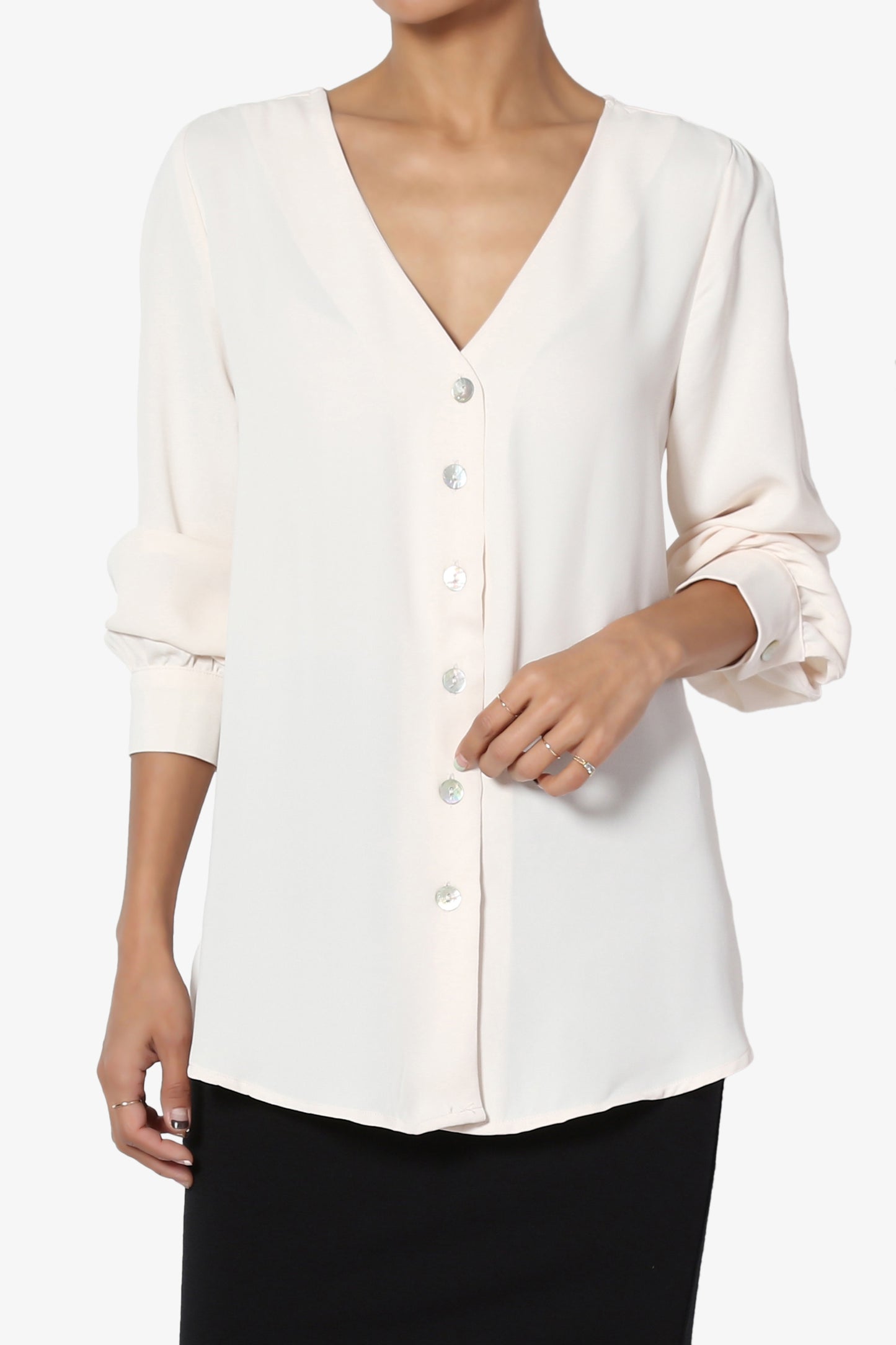 Load image into Gallery viewer, Leena V-Neck Button Front Blouse - TheMogan
