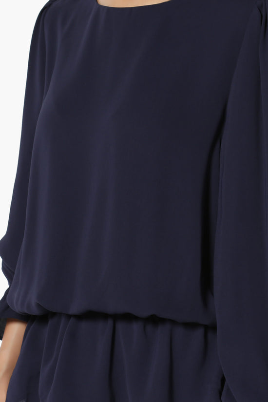 Load image into Gallery viewer, Adriel Puff Sleeve Ruffle Peplum Blouse NAVY_5
