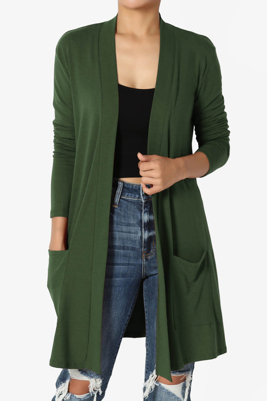 Daday Long Sleeve Pocket Open Front Cardigan ARMY GREEN_1