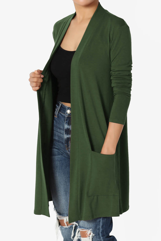 Daday Long Sleeve Pocket Open Front Cardigan ARMY GREEN_3