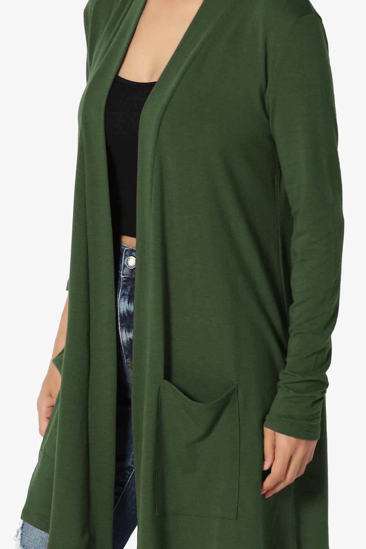 Daday Long Sleeve Pocket Open Front Cardigan ARMY GREEN_5