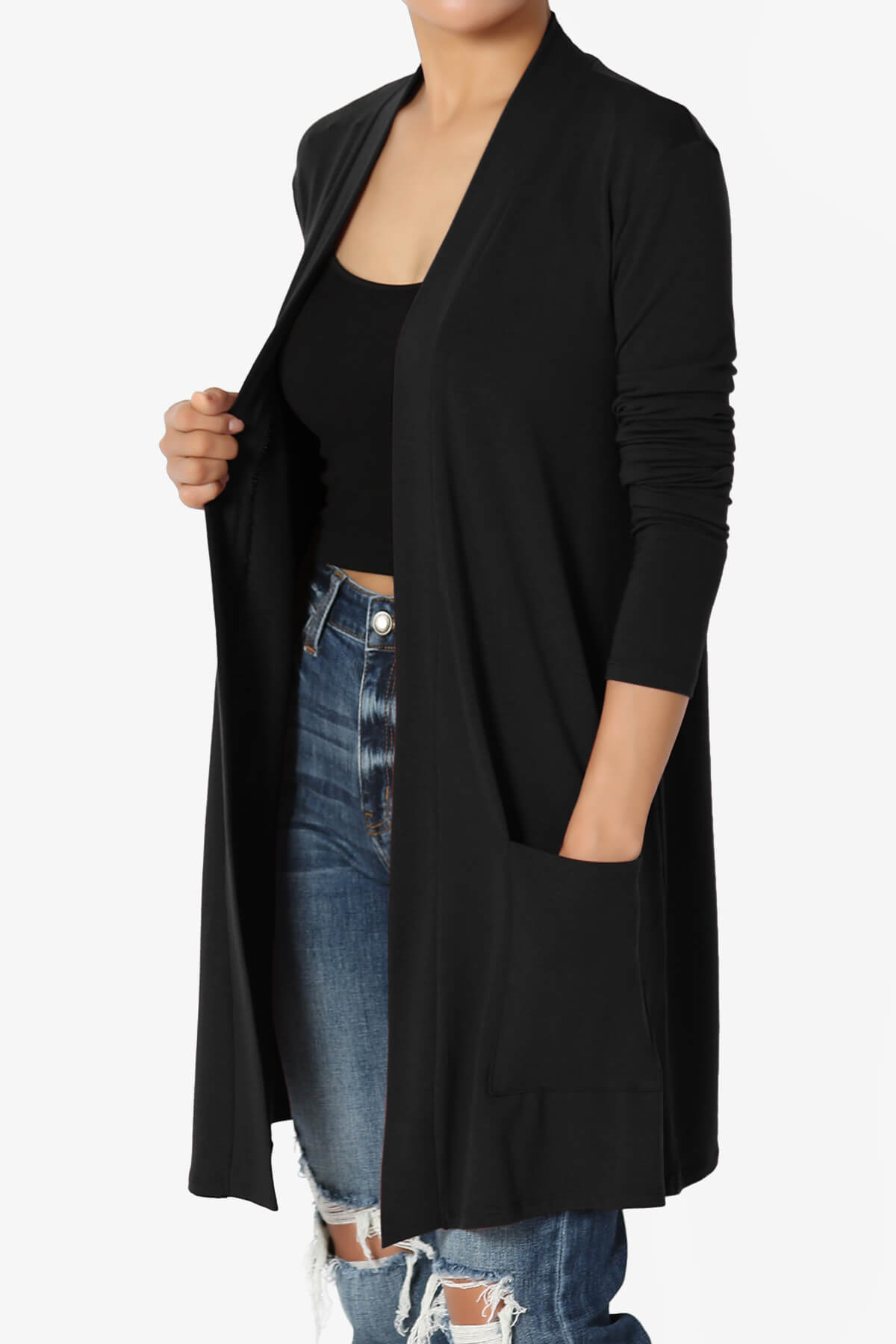 Load image into Gallery viewer, Daday Long Sleeve Pocket Open Front Cardigan BLACK_3

