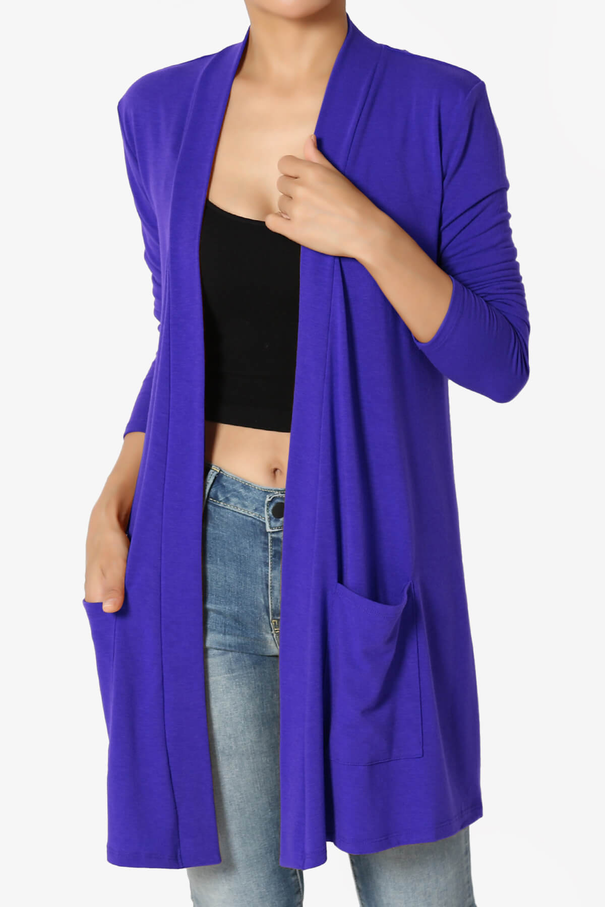 Daday Long Sleeve Pocket Open Front Cardigan BRIGHT BLUE_1