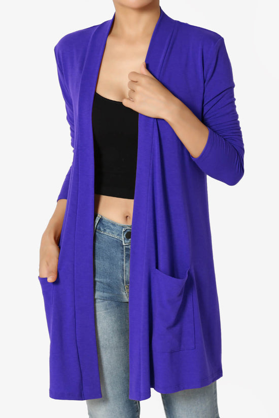 Daday Long Sleeve Pocket Open Front Cardigan BRIGHT BLUE_1