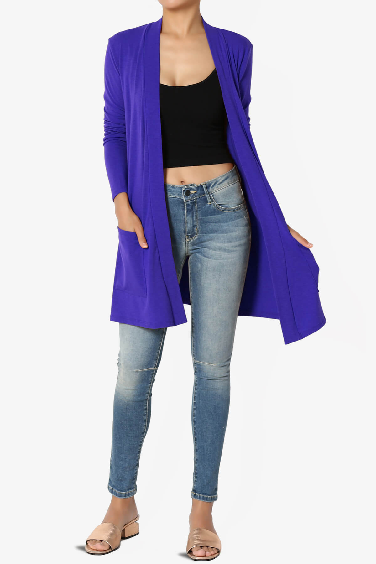 Load image into Gallery viewer, Daday Long Sleeve Pocket Open Front Cardigan BRIGHT BLUE_6
