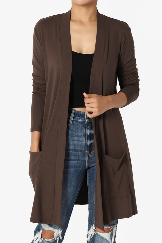 Daday Long Sleeve Pocket Open Front Cardigan BROWN_1
