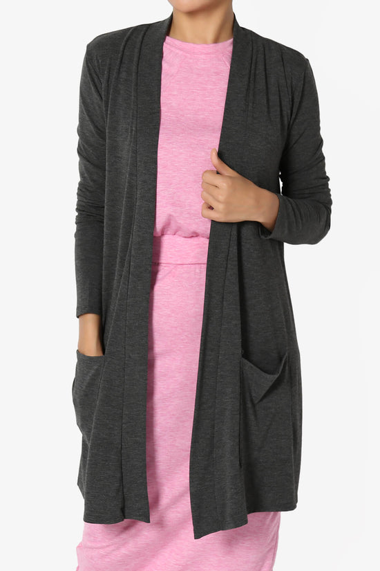 Daday Long Sleeve Pocket Open Front Cardigan CHARCOAL_1