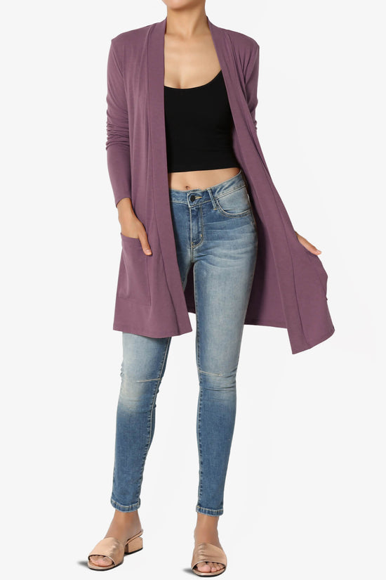 Load image into Gallery viewer, Daday Long Sleeve Pocket Open Front Cardigan DUSTY PLUM_6
