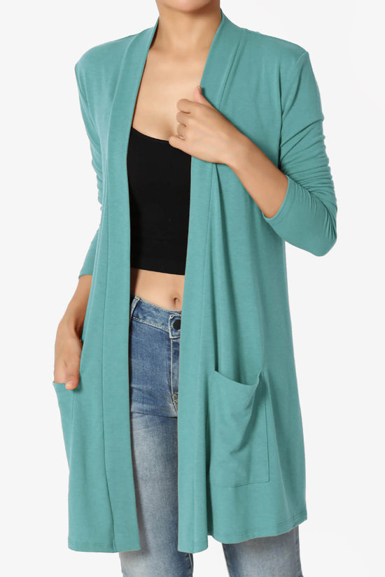 Daday Long Sleeve Pocket Open Front Cardigan DUSTY TEAL_1