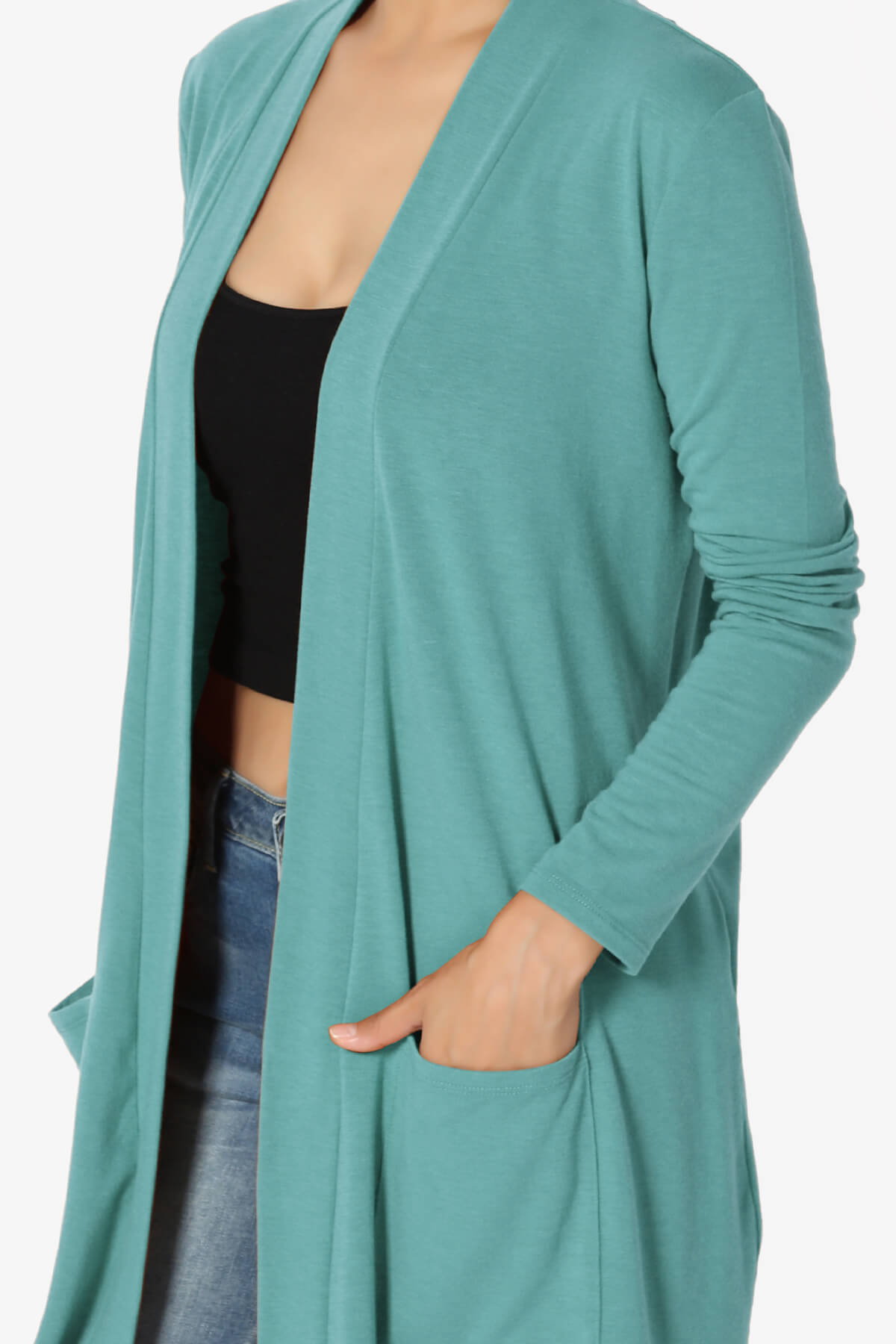 Daday Long Sleeve Pocket Open Front Cardigan DUSTY TEAL_5
