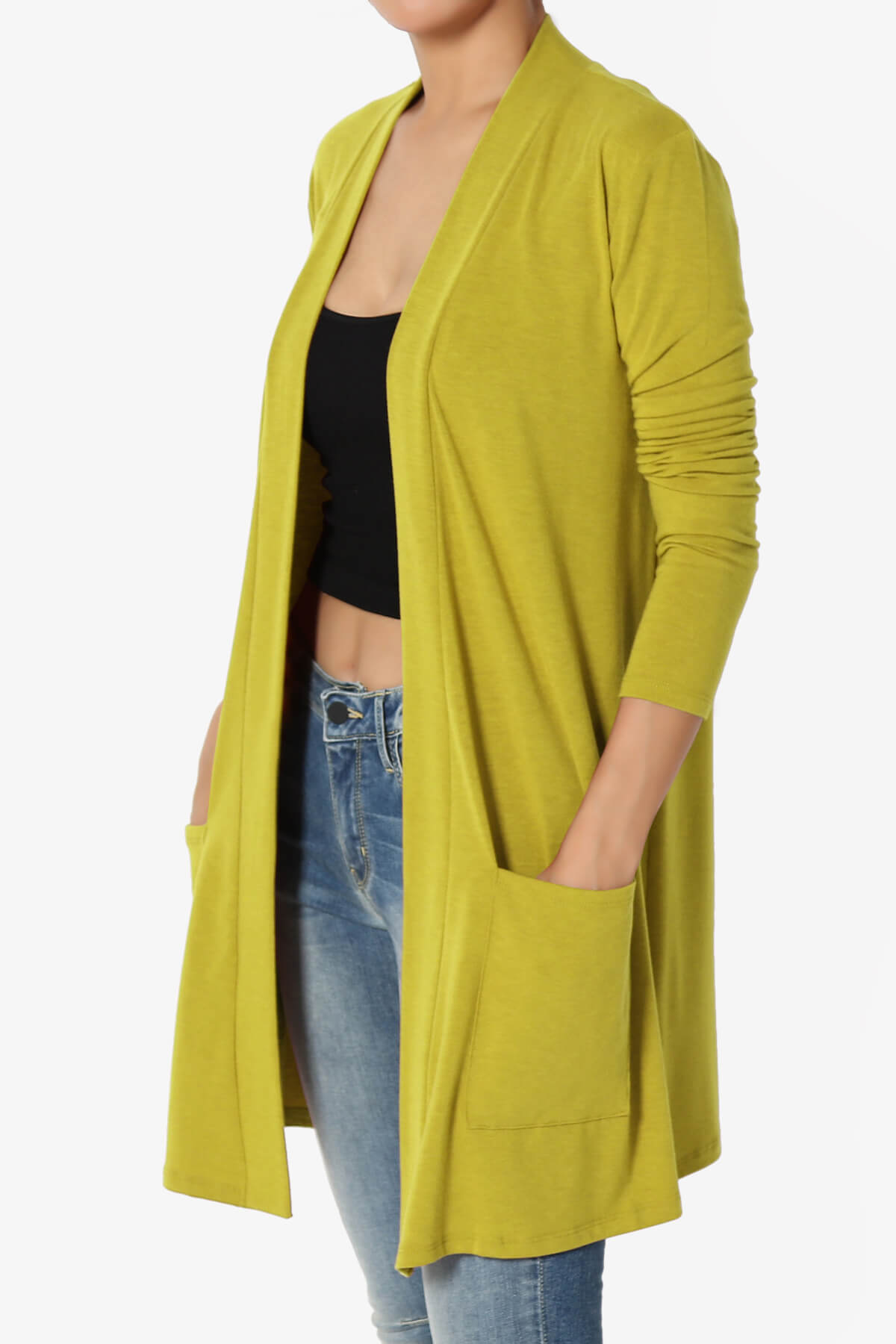 Load image into Gallery viewer, Daday Long Sleeve Pocket Open Front Cardigan GOLDEN WASABI_3
