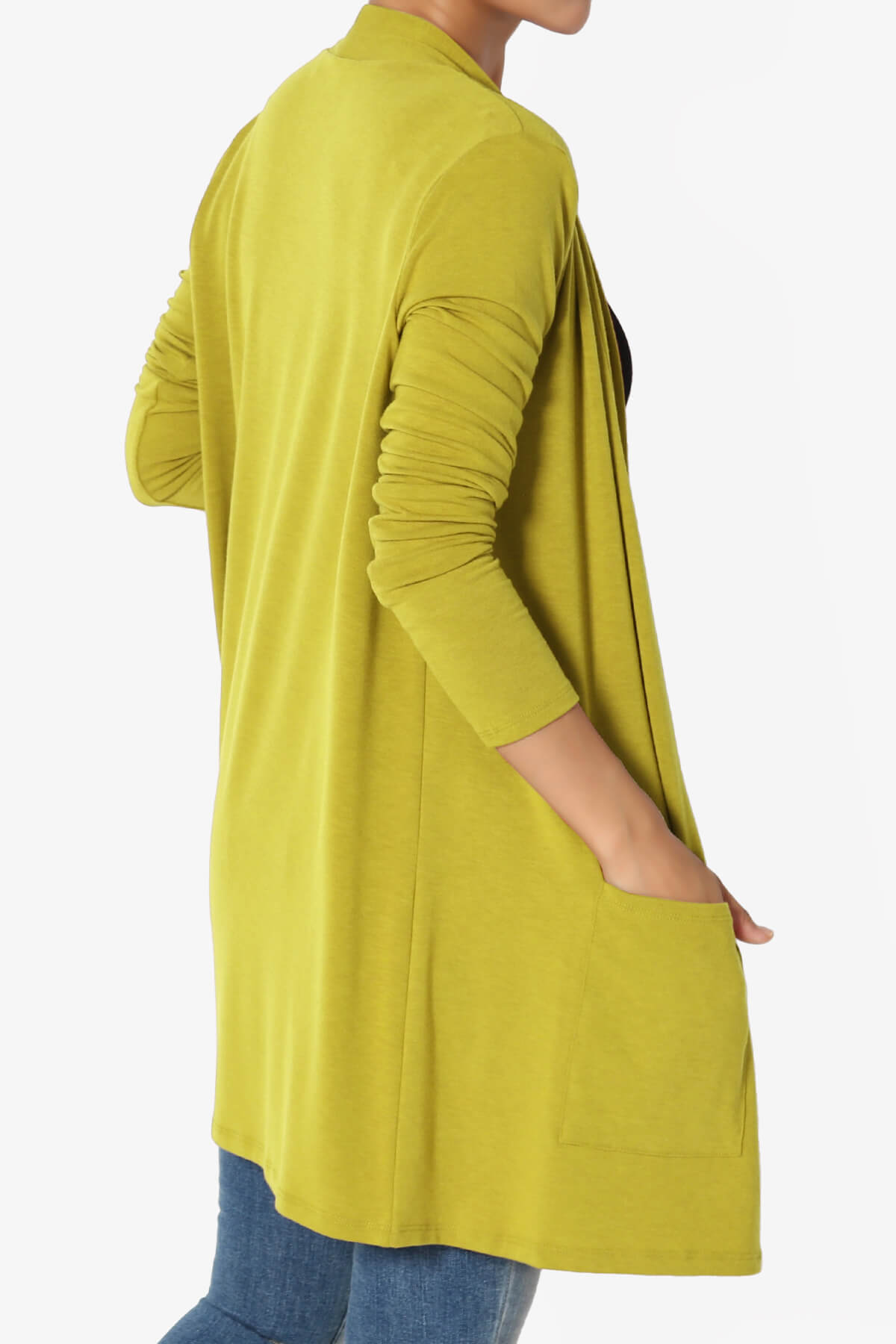 Load image into Gallery viewer, Daday Long Sleeve Pocket Open Front Cardigan GOLDEN WASABI_4
