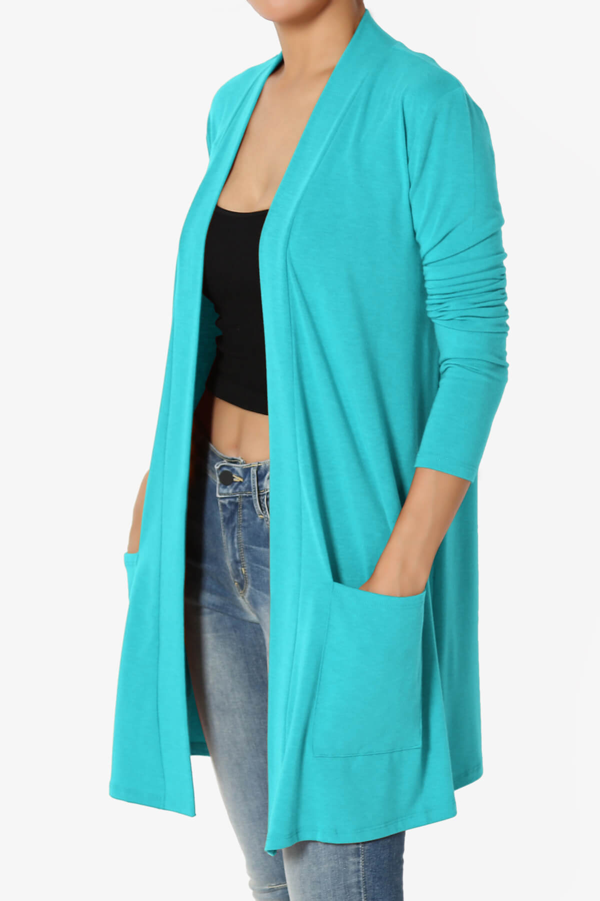 Daday Long Sleeve Pocket Open Front Cardigan ICE BLUE_3